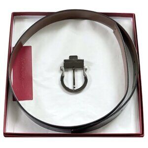 Men's Ferragamo Gancini Reversible Belt with Gunmetal Finish Buckle